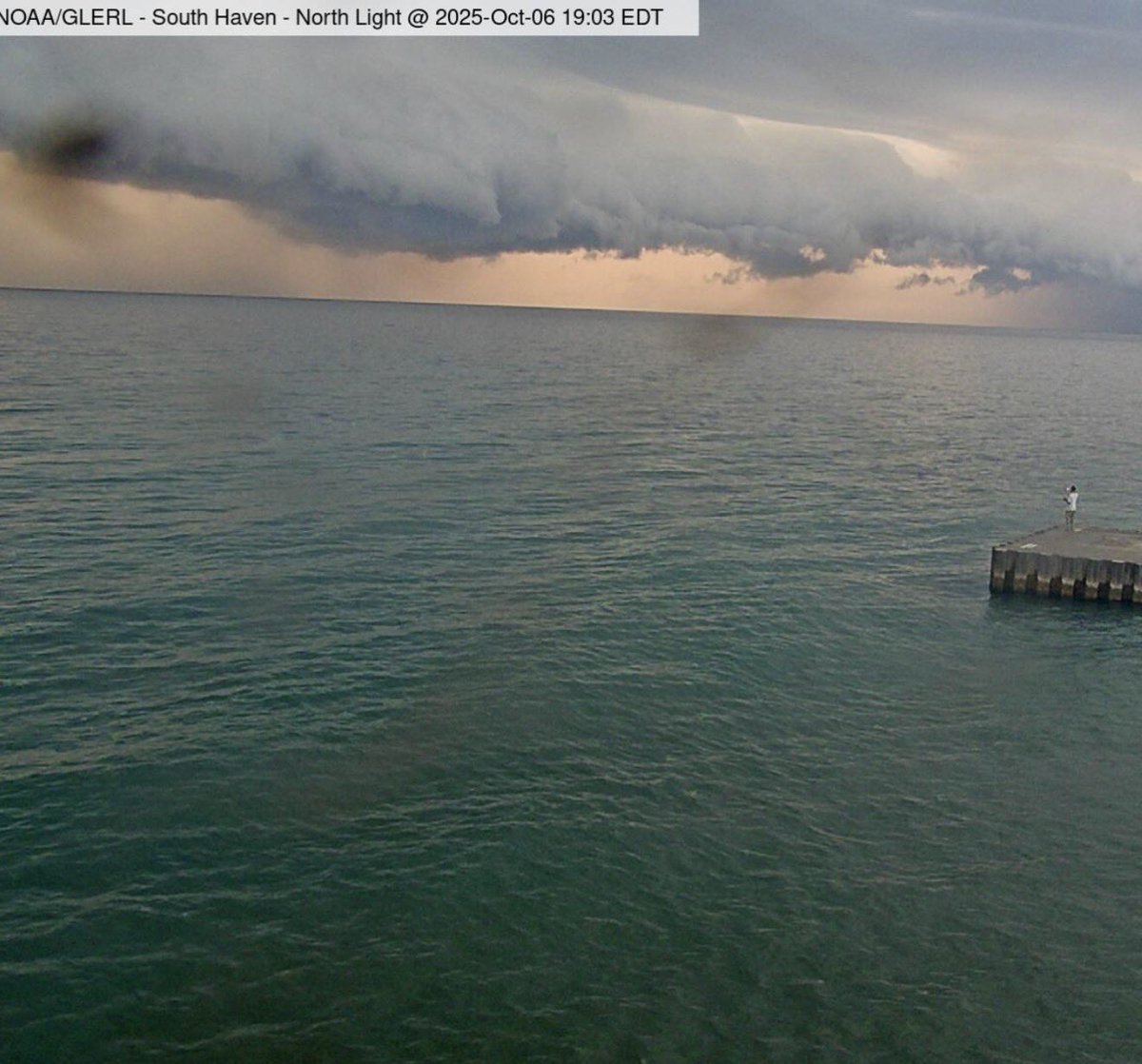 Waterspout reported just west of South Haven. Lighthouse webcam is down but NOAA’s camera is capturing #miwx