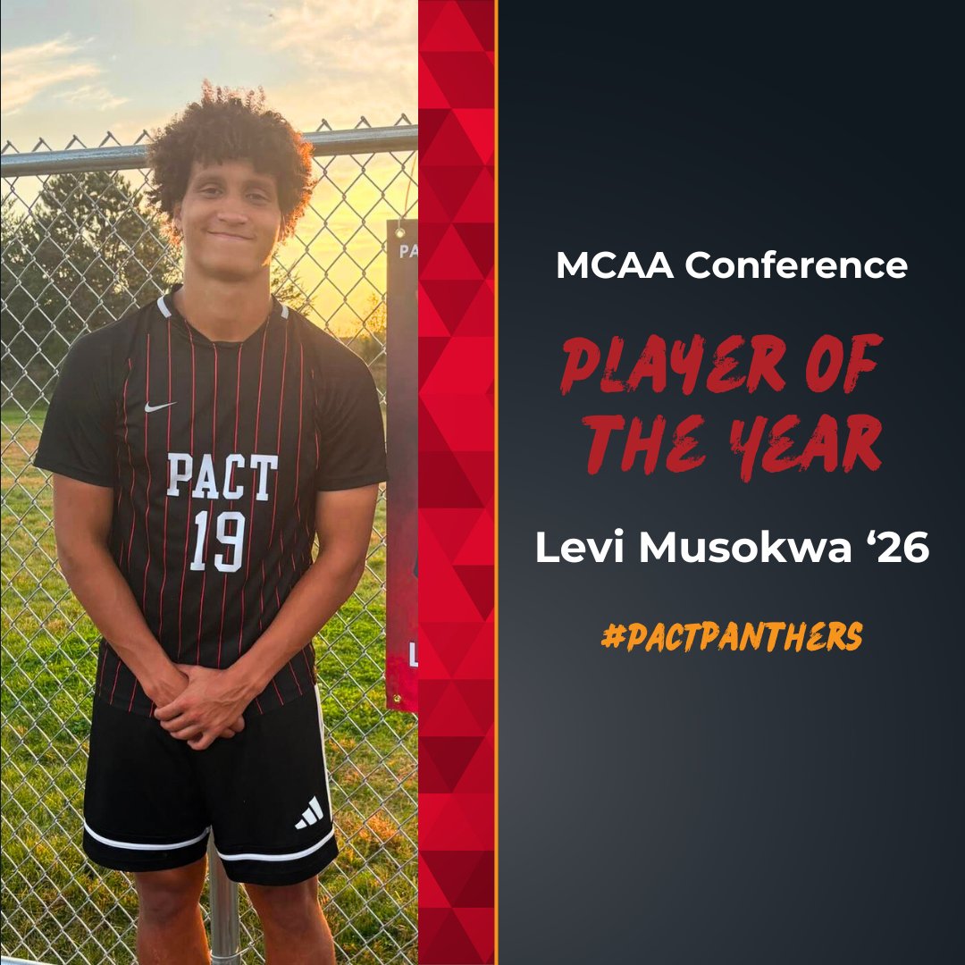 PACTCharter's tweet photo. Congratulations to Levi Musokwa ’26!
Levi has been named the MCAA Boys Soccer Player of the Year! Your leadership, skill, and dedication on the field have set the standard for excellence. Way to represent PACT with pride! #PACTpride https://t.co/KyfVFhJpsq