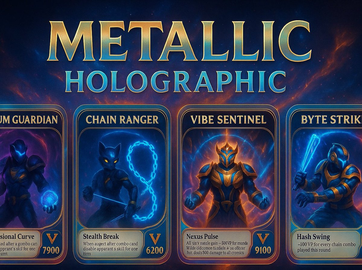 Zoraluma's tweet photo. ⚡ The wait is over.
The first VIBECHAIN BATTLE card from the METALLIC HOLOGRAPHIC universe is about to be unleashed.
Every strike, every glow forged in light, coded in chain.
⏳ Launching soon on @vibechain
#VibeChain #NFTArt #BaseChain https://t.co/Suz57HZhmg