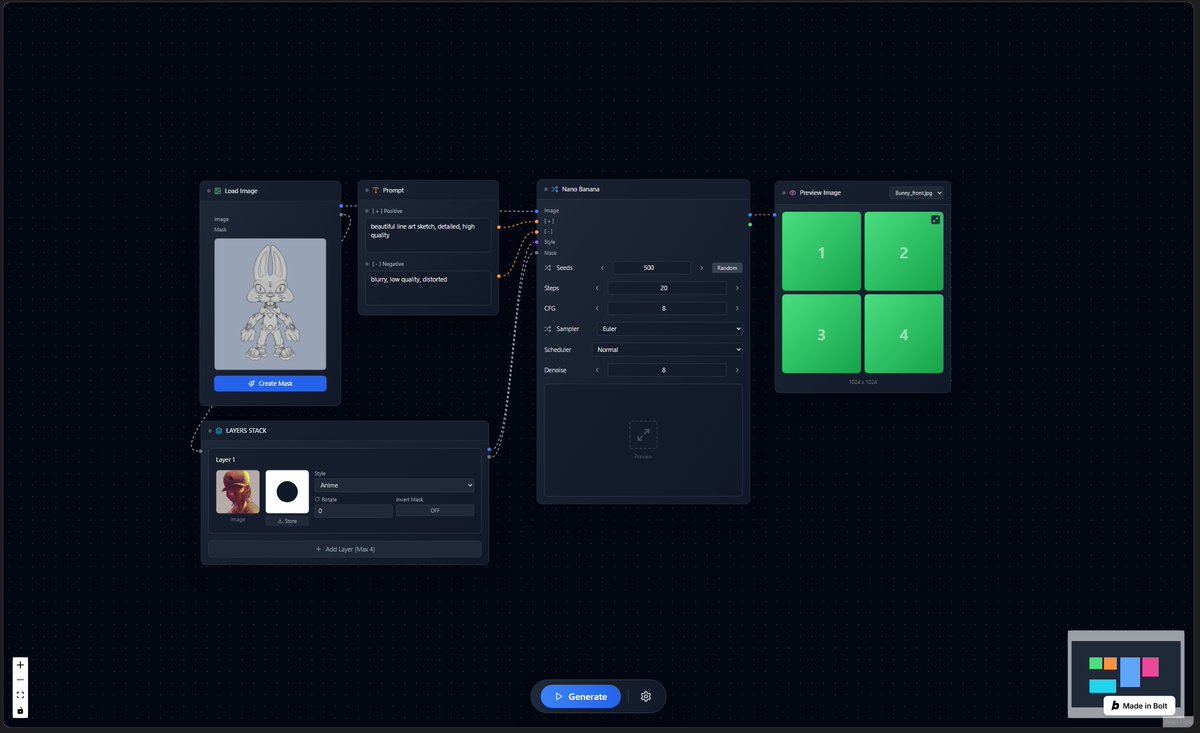 kakachiex's tweet image. :: | NanoBanana Node System | ::
Google Nano Banana node system to render line art in Boltnew.
@boltdotnew
#NanobananaAI #reactflow #ComfyUI #Procreate #JavaScript #googlegemini #kakachiex