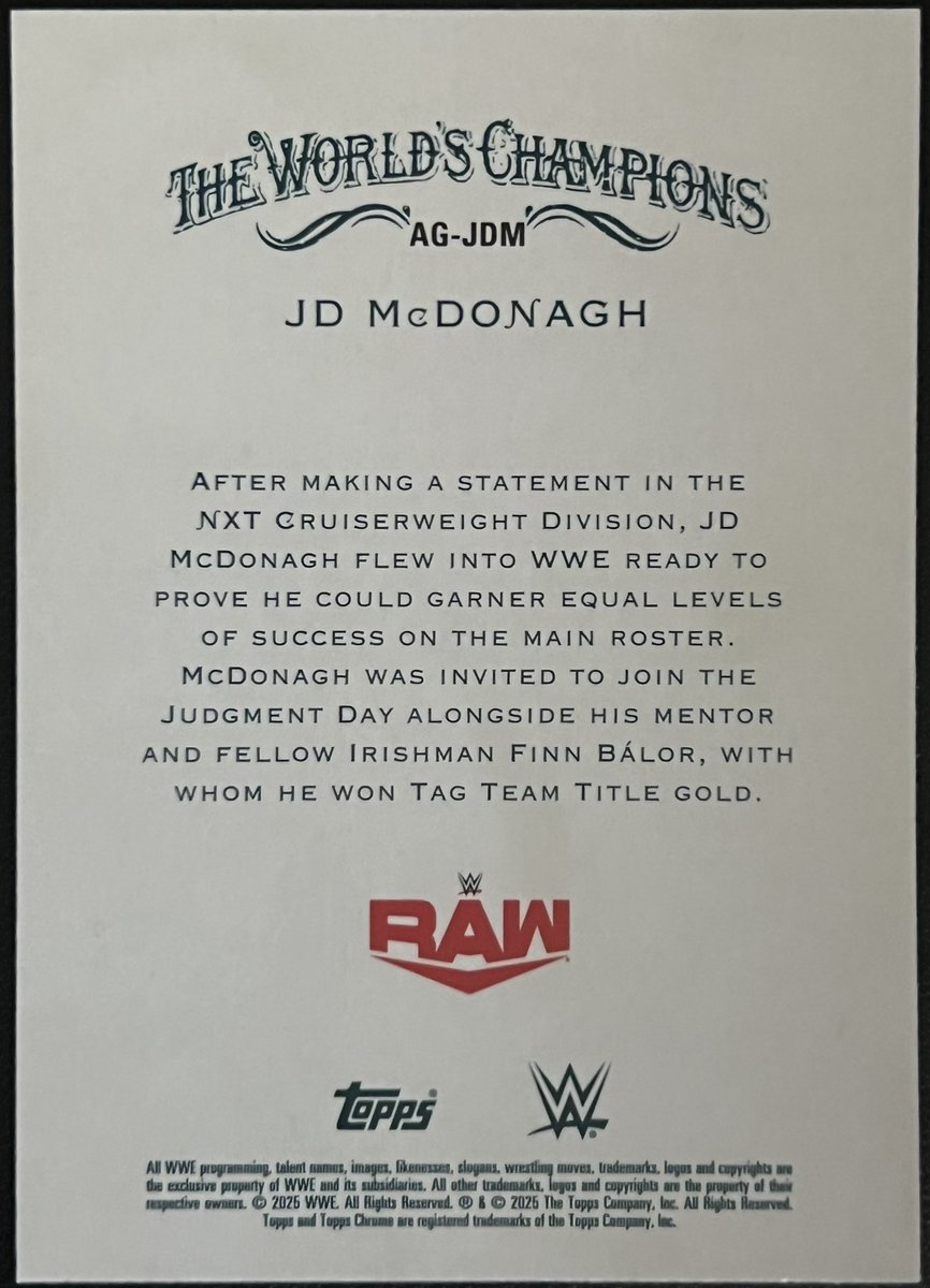 Joel Gertner (@studmuffinsays) on Twitter photo BID NOW
<a href="/StJude/">St. Jude</a> #Wrestling Flash Auction:
2025 Topps Chrome WWE
JD MCDONAGH ALLEN & GINTER
BLUE REFRACTOR ( /150)
Facebook.com/MXWJoelGertner
#WWE #RAW #WWERAW #WrestlingCards @WrestlingCards BID NOW
<a href="/StJude/">St. Jude</a> #Wrestling Flash Auction:
2025 Topps Chrome WWE
JD MCDONAGH ALLEN & GINTER
BLUE REFRACTOR ( /150)
Facebook.com/MXWJoelGertner
#WWE #RAW #WWERAW #WrestlingCards @WrestlingCards