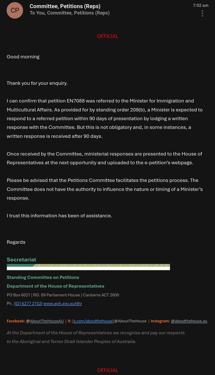 Saqman89's tweet photo. @Tony_Burke You were elected and trusted by the public—please don’t go silent now. A petition requiring response in 90 days has been pending for over 6 months with no update, as confirmed by the petition committee. Accountability matters. #PublicService #Transparency https://t.co/1jWpQGMR31
