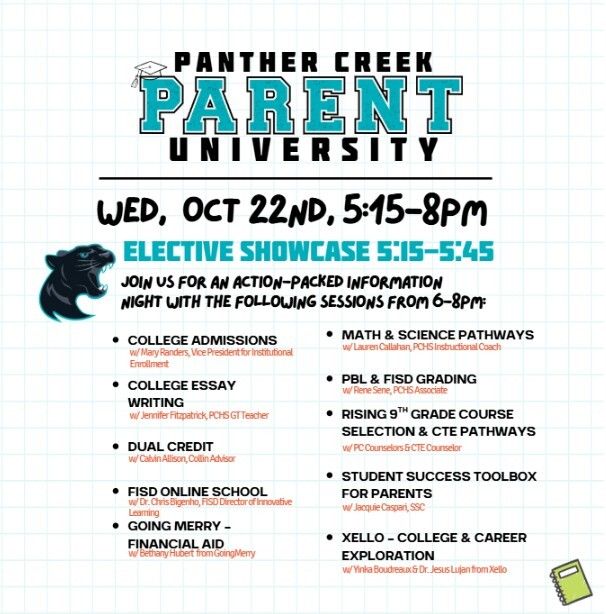 PC Parent University is almost here! 
This event is designed for ALL PC families - from Rising 9th graders to seniors and their parents. Join us to explore an incredible lineup of sessions focused on helping students succeed on their academic and future pathways. Don’t miss it!