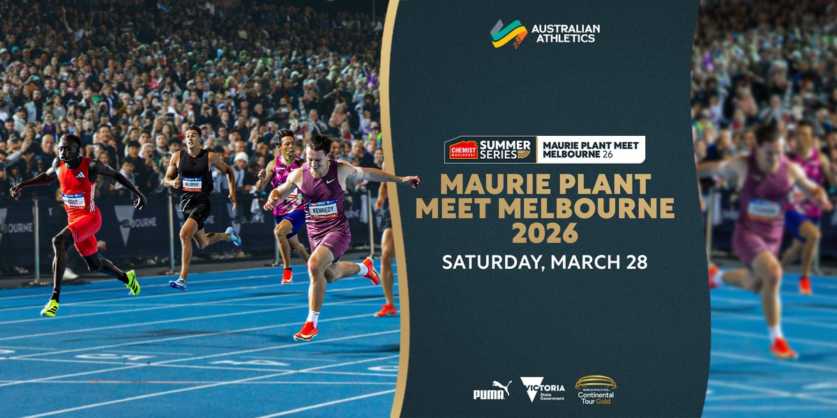 AustralianAths's tweet photo. LOCK IT IN 🔐

The Maurie Plant Meet – Melbourne, Oceania’s one and only World Athletics Gold Level meet, is officially locked in for Saturday, 28 March 2026!

Get ready for another unforgettable night of world-class athletics under the lights at Lakeside Stadium. 🌟

Click the link for all the latest 👉 https://t.co/EiUAr44hXG

#AthleticsNation #ContinentalTourGold #VisitMelbourne