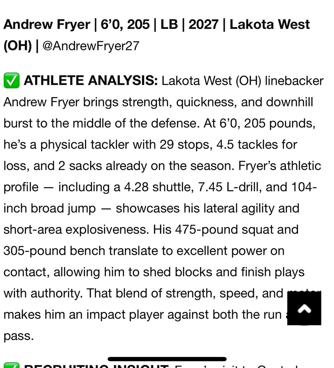 AndrewFryer27's tweet photo. Thank you for the mid-year write up @sixstarfootball! Need to keep getting better! @LakotaWestFB https://t.co/OhTGJA3fHK