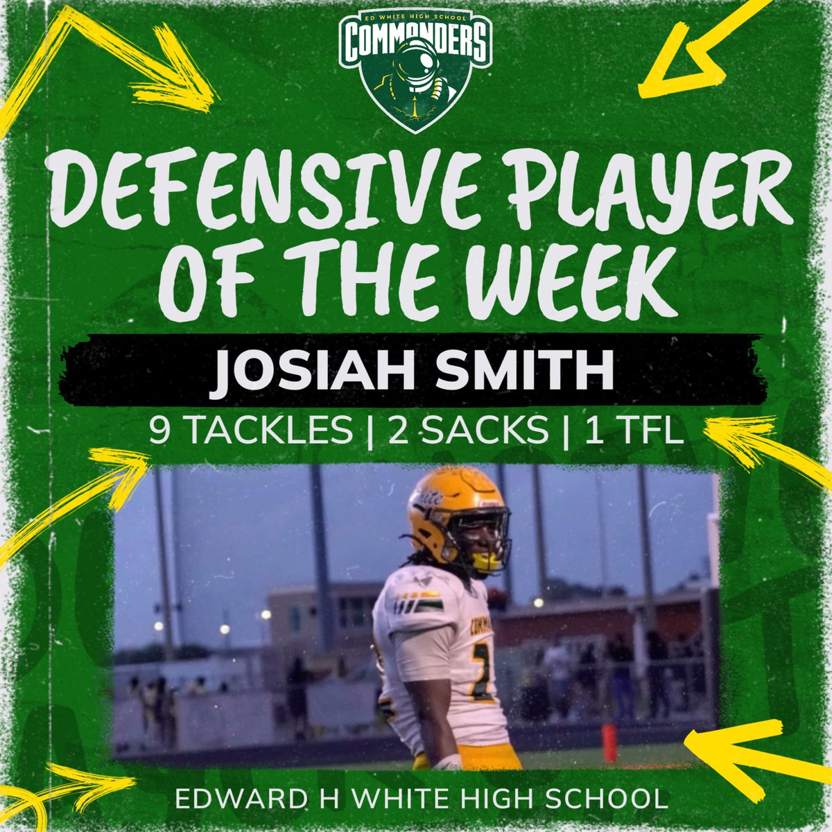 EdWhiteFootball's tweet photo. In recognition of our Week 7 outstanding performances: 

OPOTW: Rontrez Loyd
DOTW: Josiah Smith
STPOTW: Gavyn Dalton

#CommanderPride #ToTheMoon https://t.co/c3Wdkcj5wM