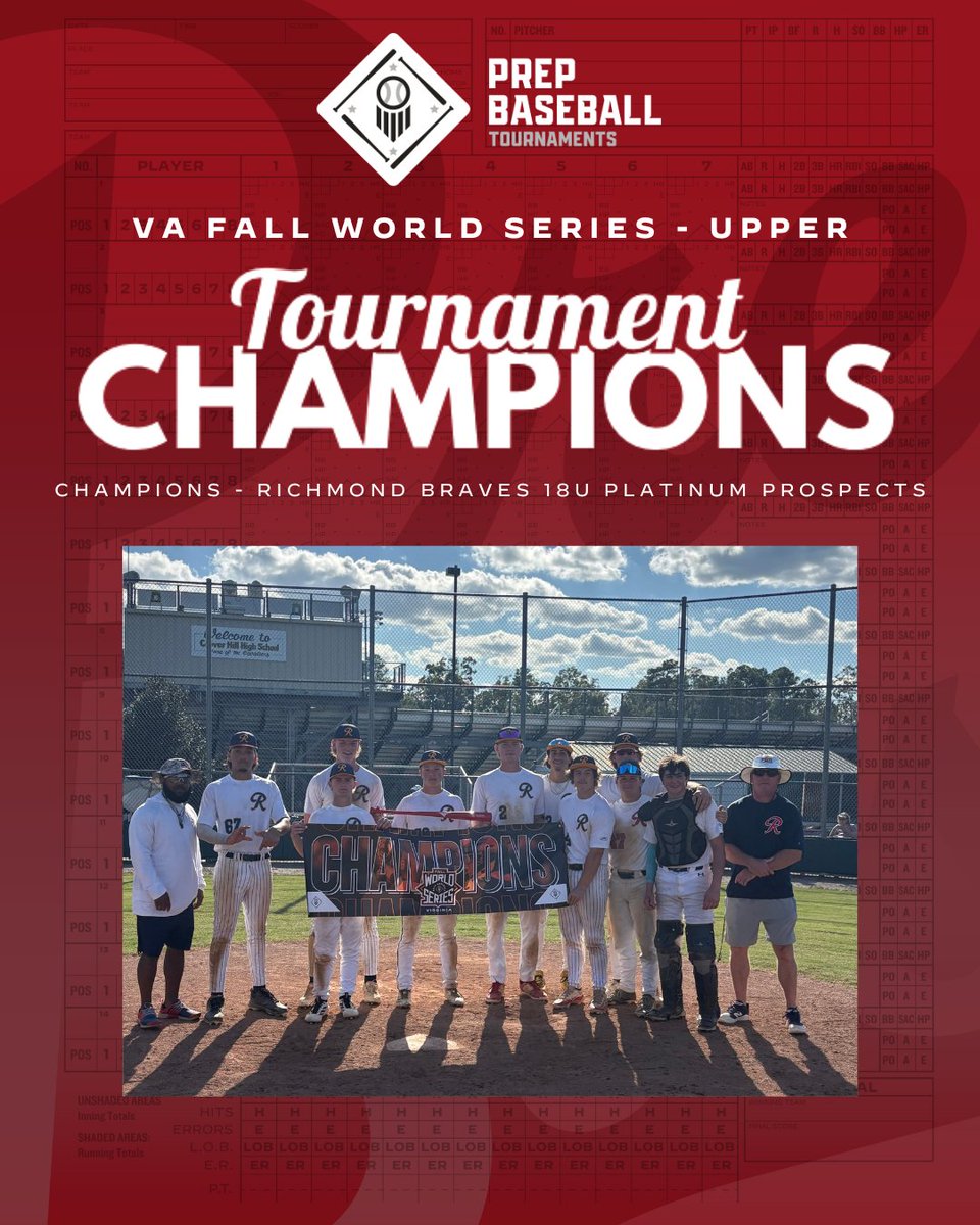 PrepBaseballVA's tweet photo. 🏆 VA Fall World Series - Upperclass Tournament Champions 🏆

Congratulations to Richmond Braves 18u Platinum Prospects on winning the upperclass #VAFallWorldSeries.

#BeSeen https://t.co/V0W2DQrYcO