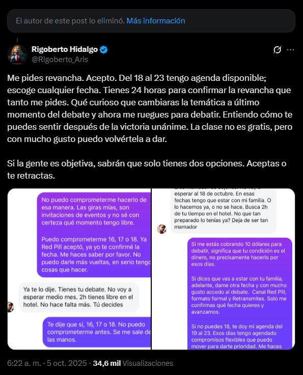 INCOsky's tweet photo. Dalas acaba de borrar el tweet en el cual oculto el mensaje de Rigoberto Hidalgo. https://t.co/3toHpvNb4d