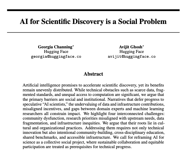 Muchos países necesitan días de procesamiento para hacer lo que en Silicon Valley se logra en minutos.

Con el inicio de mi clase de Deep Learning para doctorado esta semana, quiero señalar un nuevo artículo de Georgia Channing y Avijit Ghosh (Hugging Face): “AI for Scientific