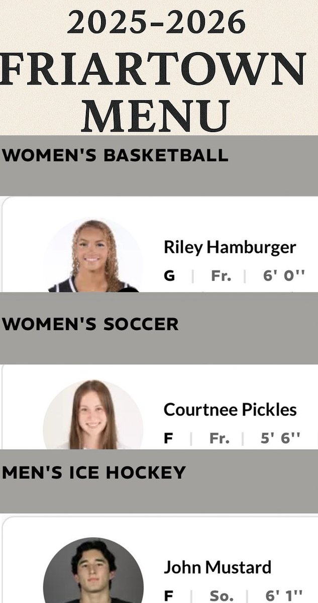 XfriarstormX's tweet photo. Day 33 of asking any Providence burger joint - @FiveGuys perhaps - to promote “The Friartown”: a Hamburger with Pickles and Mustard to support @ProvidenceCol student athletes, Riley Hamburger, Courtnee Pickles, &amp; John Mustard.
#Friartown #StudentAthletes #FiveGuys #ThreeFriars https://t.co/1eYpYbeD8i