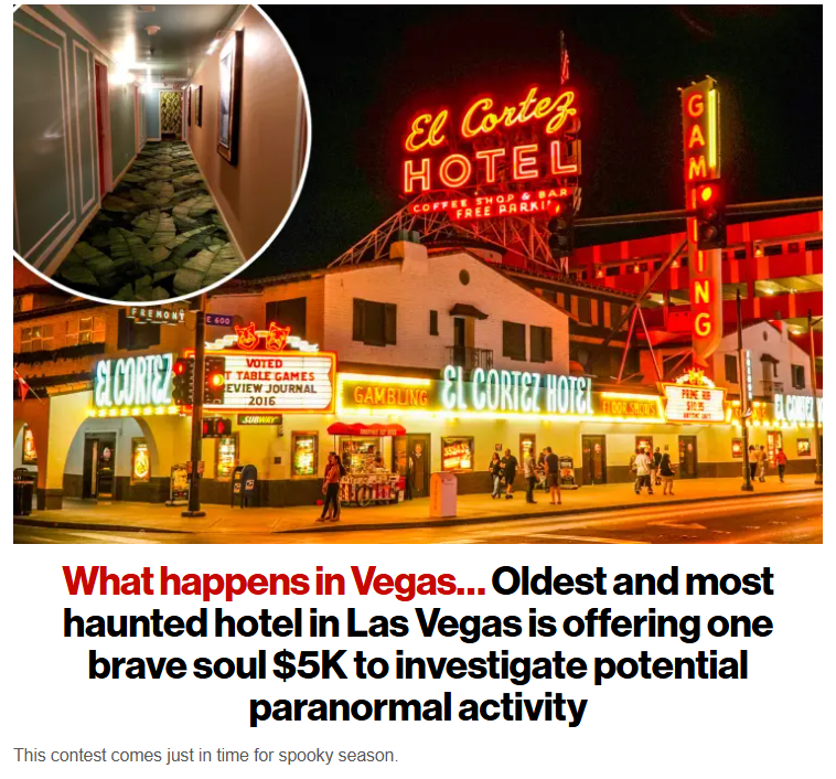 Just in time for Halloween! A lucky winner must spend a weekend at the hotel looking for ghosts. There's a bunch of rules of course, spelled out in the comment article. Mean time. Would you try something like that? Would you apply to be the lucky contestant to go searching for