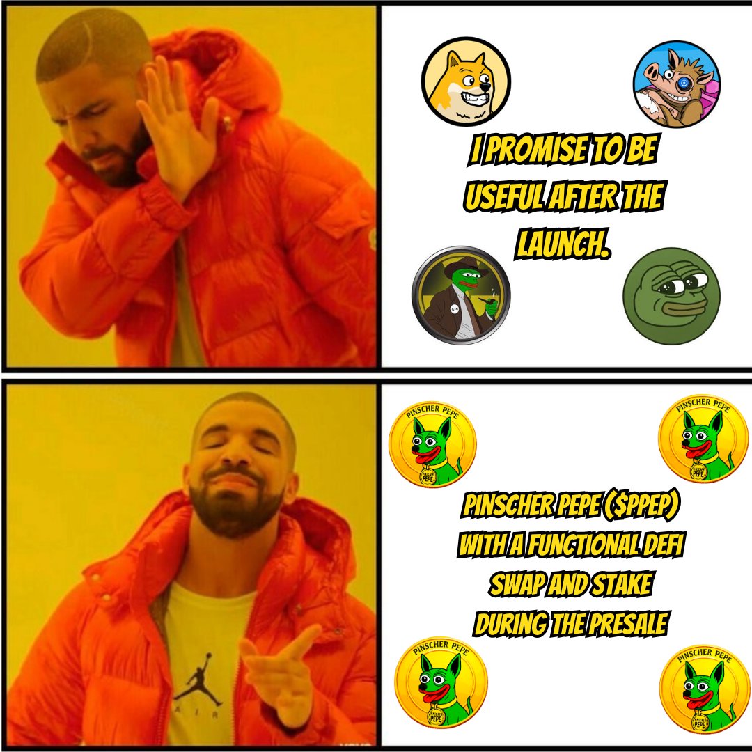 PinscherPepe's tweet photo. The choice seems obvious.
 #MemeFi  #PinscherPepe #cryptocurrency #memecoin1000x #swap #Ethereum  #SOL #BNB #PEPE #Dogecoin #PPEP https://t.co/i5qKNDeO4e