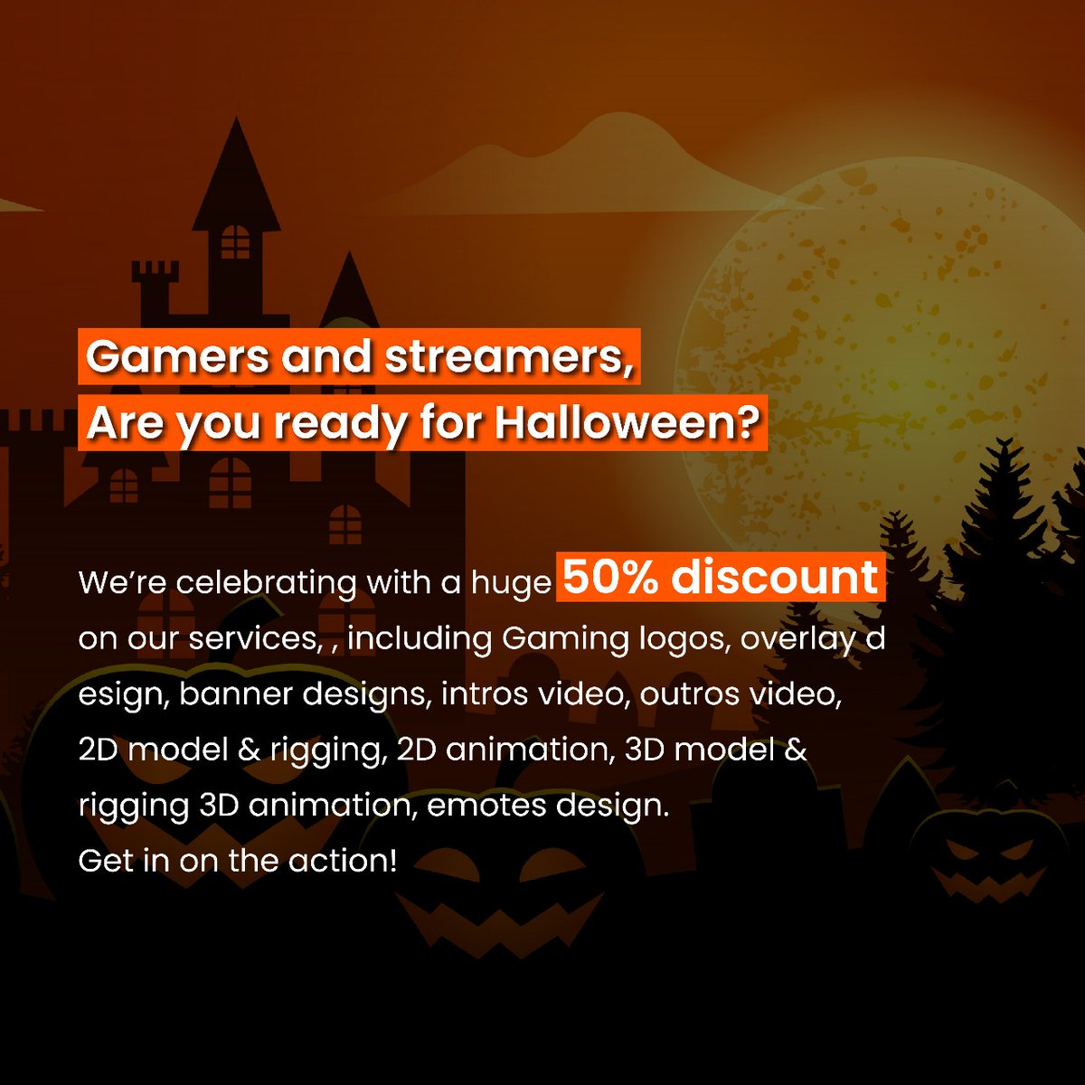 Its_Addisson's tweet image. 👻 It’s time to level up your stream this Halloween! Get spooky designs and animations — now at 50% OFF!
#HalloweenSale #Halloween2025 #StreamerDesign #VTuber #GamingArt #StreamerOverlays #EmoteDesign #3DModel #2DModel #Rigging #VtuberArt #TwitchStreamer #YouTubeStreamer