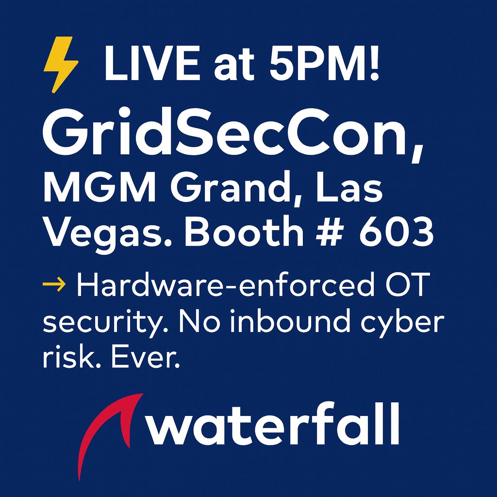 ccasel's tweet image. #GridSecCon is LIVE in 1 hour at the @MGMGrand in #LasVegas! Visit @WaterfallSecure at booth #603 — the only proven way to eliminate inbound cyber risk to control centers, substations &amp;amp; generation. See it live today! #NERC #OTsecurity
