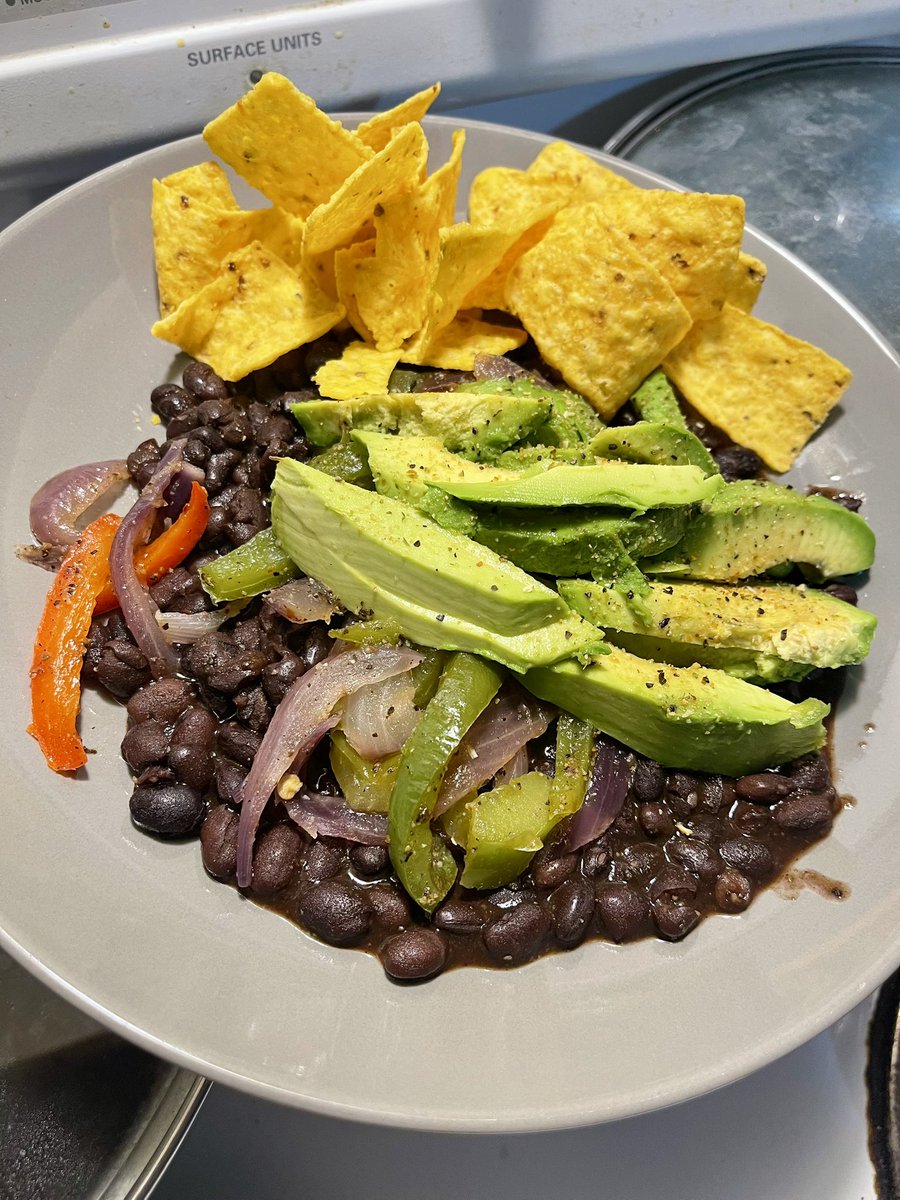 Another Quick, Easy to Make &amp; Nutrient Dense Meal Your Body Will LOVE You for Making! Black Beans topped w/ Red &amp; Green Peppers, Red Onion (Sweet Onion might be better) &amp; Avocado.  

All #Organic &amp; #Vegan! Who Said Eating Healthy Has To Be Boring?? #HowToEatToLive #HealthIsWealth