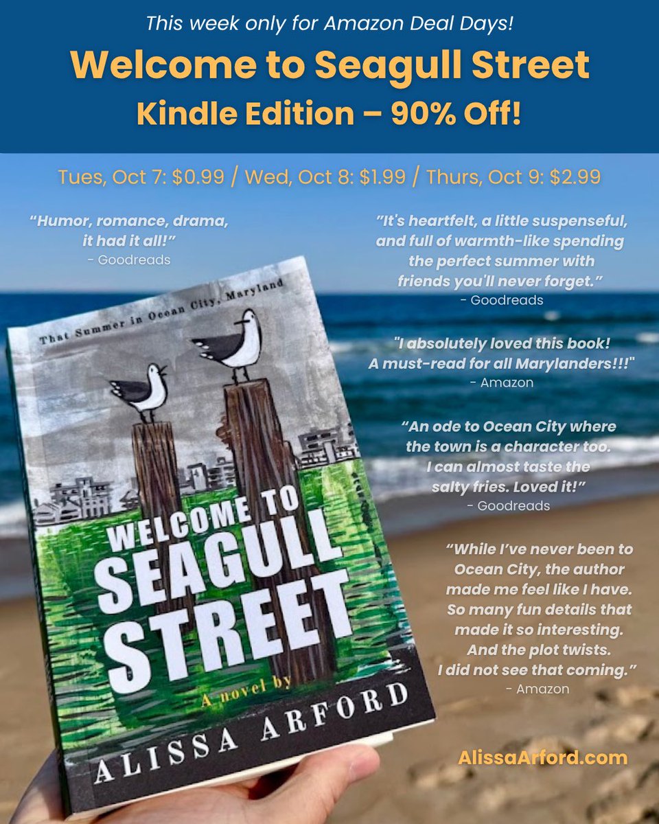 ☀️ If you’re not ready to say goodbye to summer, Welcome to Seagull Street is the perfect escape! 🏖

📚 This week only, the Kindle edition is 90% off for Amazon Deal Days: 

Tues $0.99 | Wed $1.99 | Thurs $2.99

Grab your copy now ➜ 
a.co/d/jd76sVw
