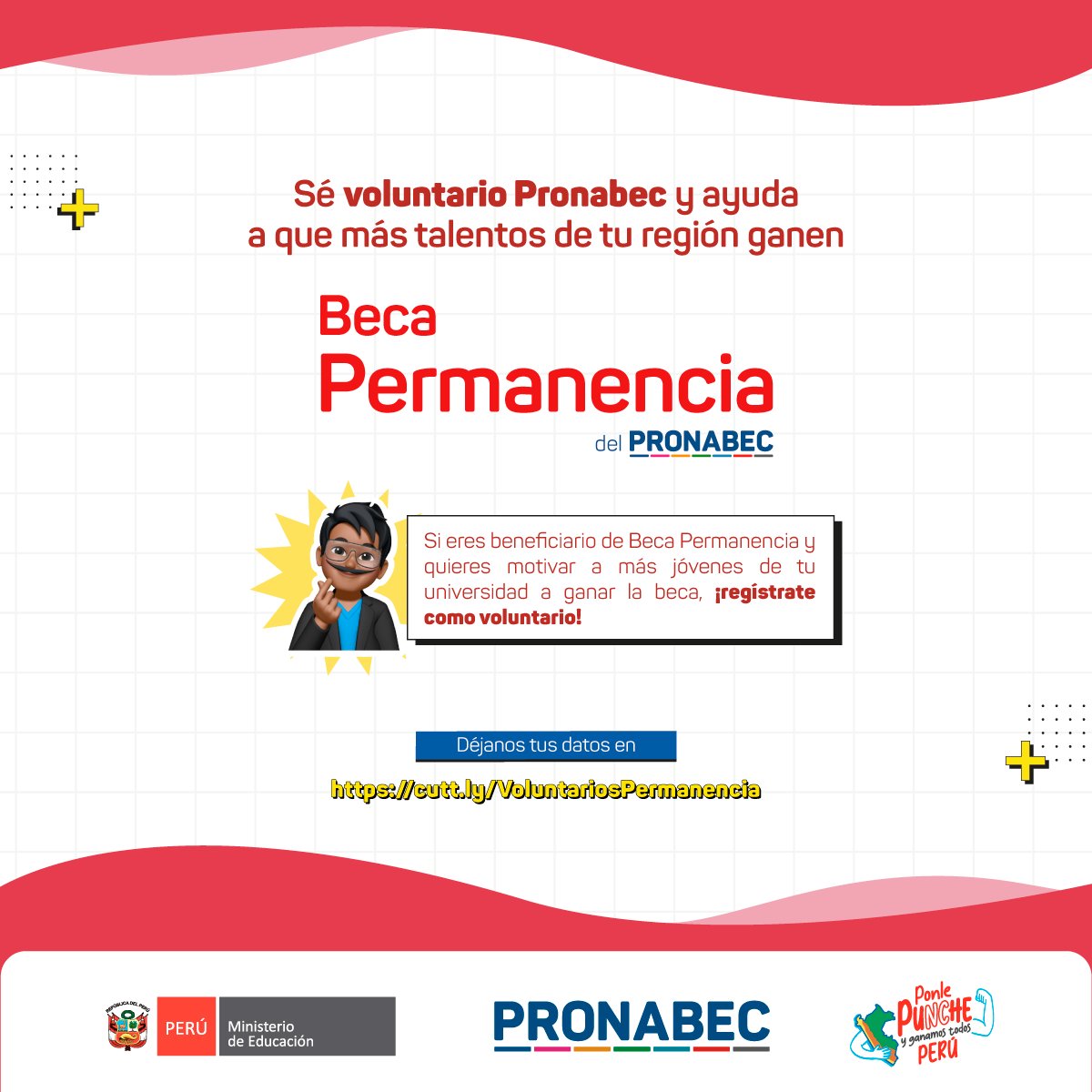 Pronabec's tweet photo. 🙌 Sé #VoluntarioPronabec y ayuda a que más talentos de tu universidad ganen la #BecaPermanencia del #Pronabec. 📚✨ Inspira, comparte y contribuye a que más sueños se hagan realidad.

📌 Inscríbete aquí ➡️ https://t.co/cAGjvWYb8b https://t.co/Tlln4qczfP
