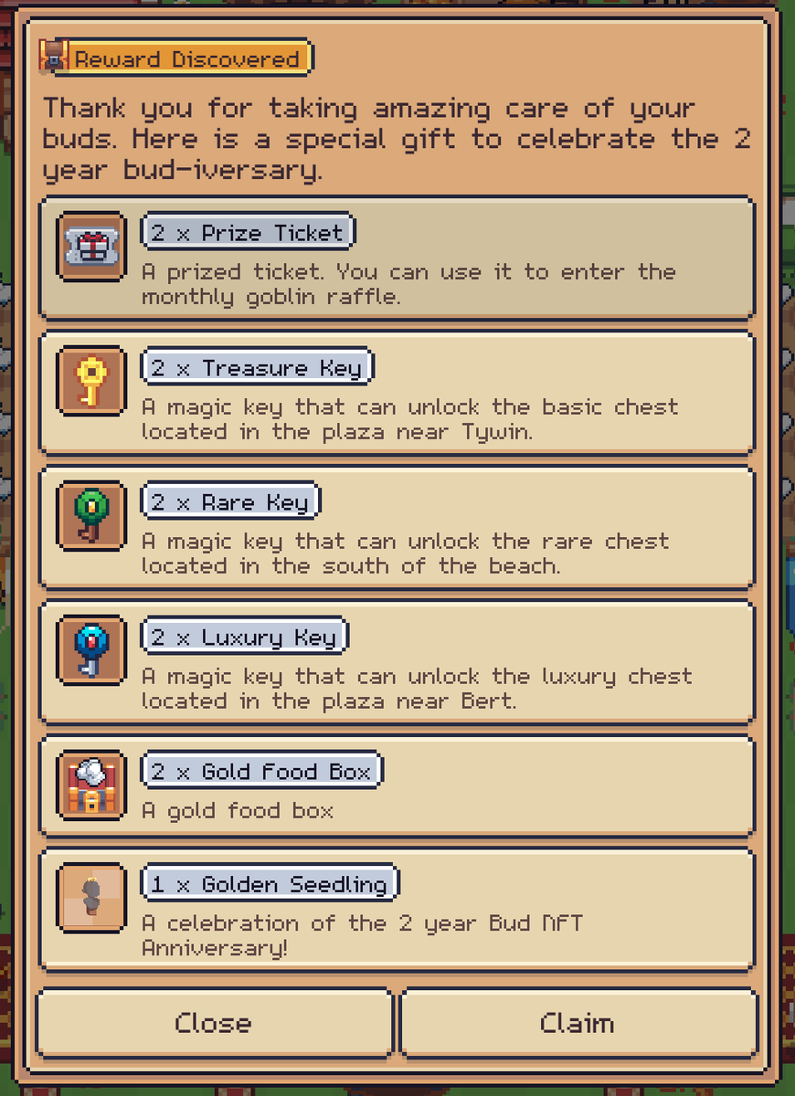 0xSunflowerLand's tweet photo. It has been 2 years since Bumpkins welcomed Buds onto their farms and into their homes ❤️🤗

A huge thanks to everyone taking care of these loyal farming companions - a special reward awaits 🎁 https://t.co/lZXIBrGD1V