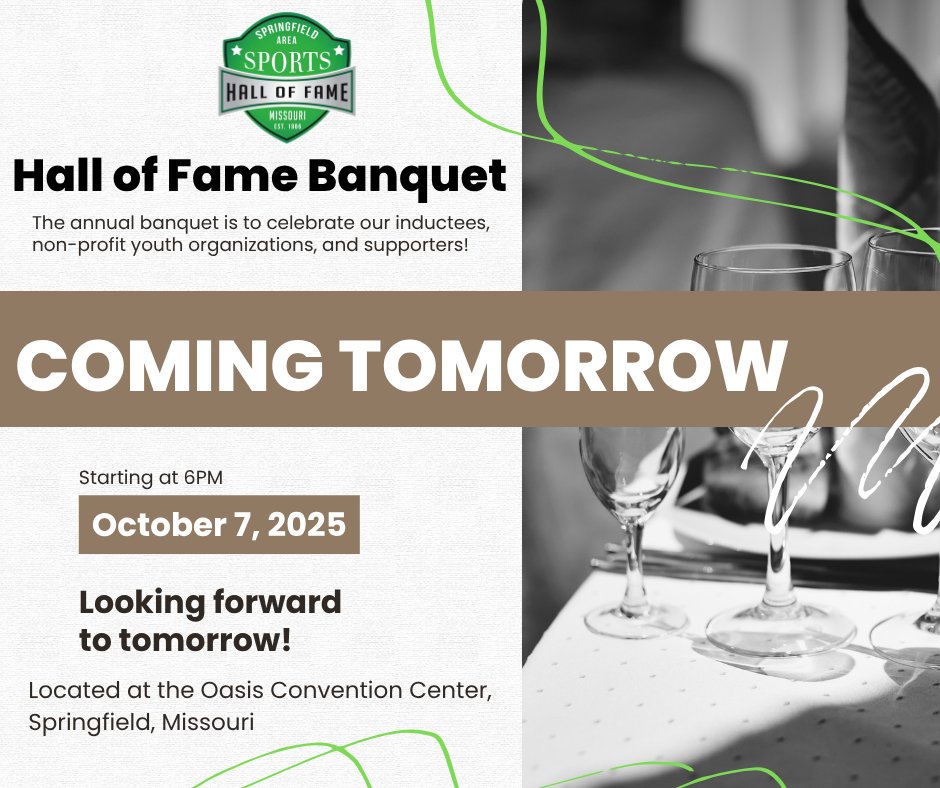 SgfSportsHOF's tweet photo. We’re thrilled to see everyone at the banquet tomorrow and can’t wait to celebrate together! Don't forget your tickets! https://t.co/Zl06DaL6wa