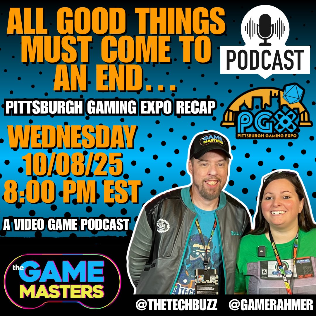 GamerAhmer's tweet photo. Can’t Wait!! Come watch either @GamerAhmer or @thetechbuzz channel as we continue our new live show podcast The Game Masters. Pittsburgh Gaming Expo. This Wednesday at 8 PM EST. #videogames #thegamemasters #gamerahmer #podcast #youtube #retrogaming #thetechbuzz https://t.co/a4utpwvcv9