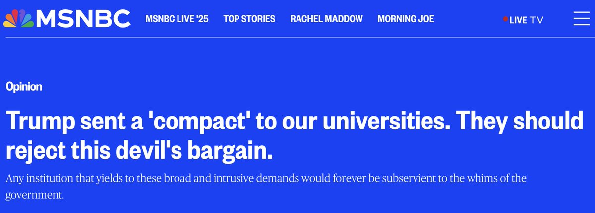 BrendanNyhan's tweet photo. My new op-ed with @lkfazio on why Dartmouth, Vanderbilt, and every other targeted institution should reject the Trump administration's higher ed "Compact" https://t.co/ZPOnBYKkmJ