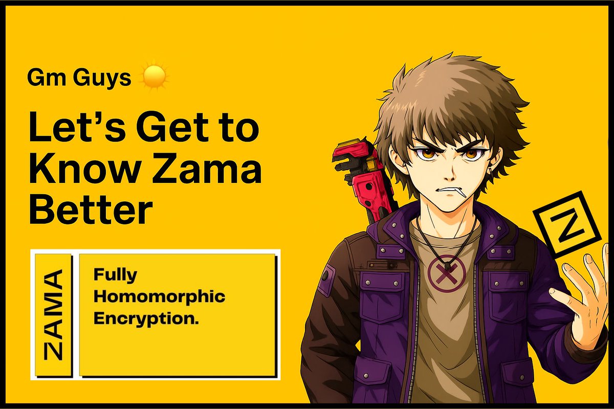 0xKenny_GG's tweet photo. Gm Guys ☀️ Let’s Get to Know Zama Better

If you’ve heard of @zama_fhe you know it’s making waves in crypto.
But do you really know what it’s building and why it matters? 🧠
Here’s a simple breakdown of this privacy first Web3 project
#ZamaCreatorProgram