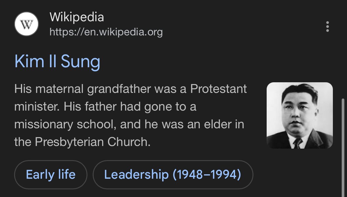 ForrestLord's tweet image. Kim Il Sung was Presbyterian…
Presbies seem to have a tendency of creating theocracies.