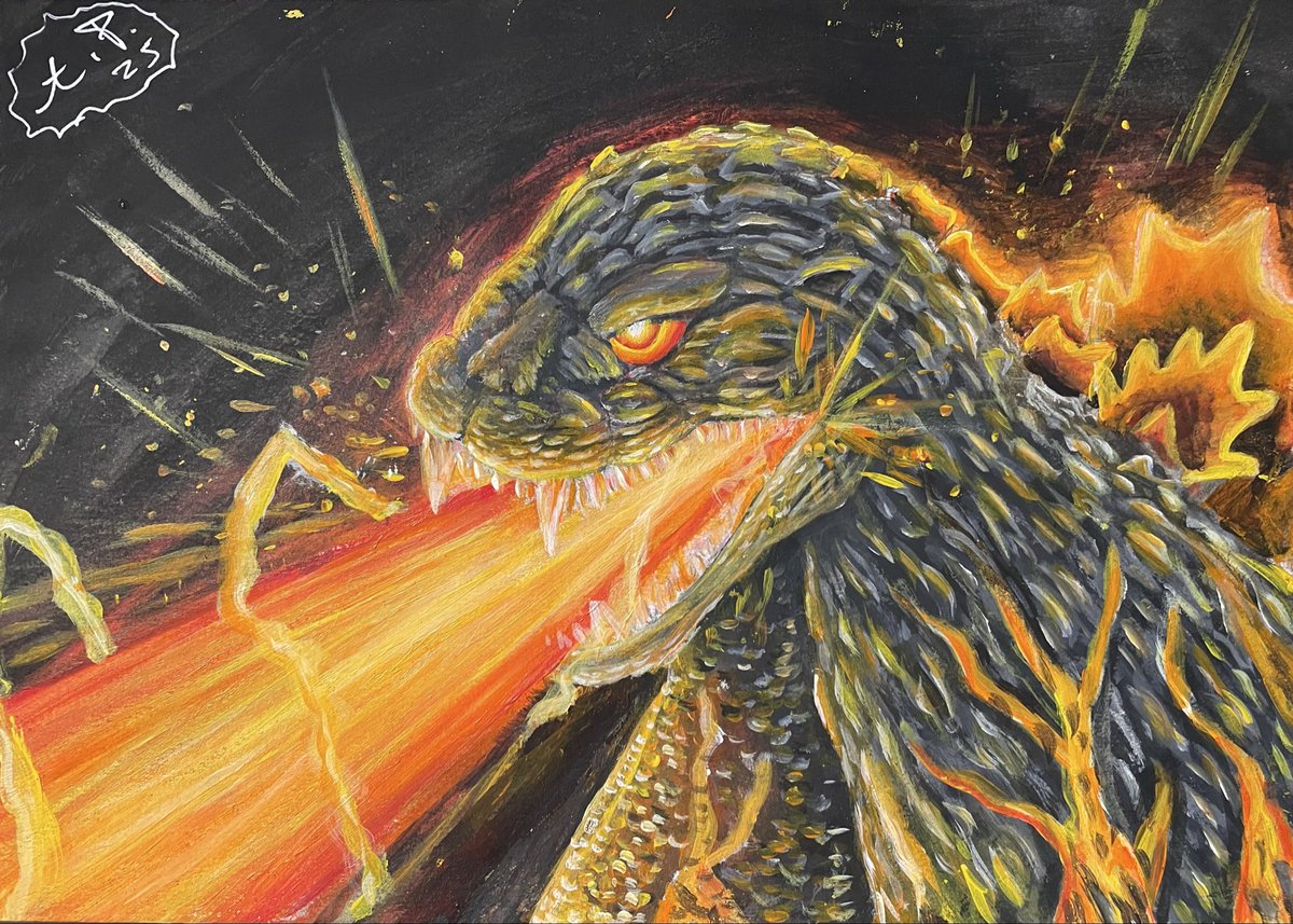 Burning Godzilla🦖🔥 
Done in acrylics, 7x10
#godzilla #kaiju #drawing #painting #kaijuart #ゴジラ #怪獣