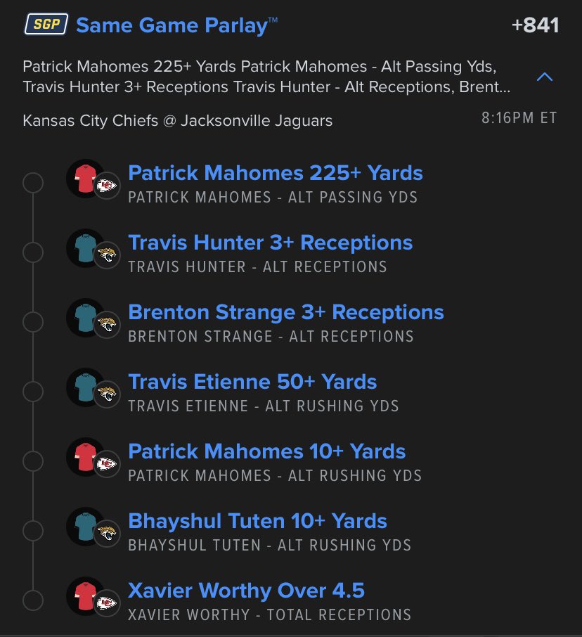 takethesebets's tweet photo. MNF Bets 

1u on the Teaser +333
0.25u Brenton Strange ATD +400
0.25u on the Pass TD’s Lay +225
0.25u on the 7 Leg SGP +841 https://t.co/z4fpYGihnb