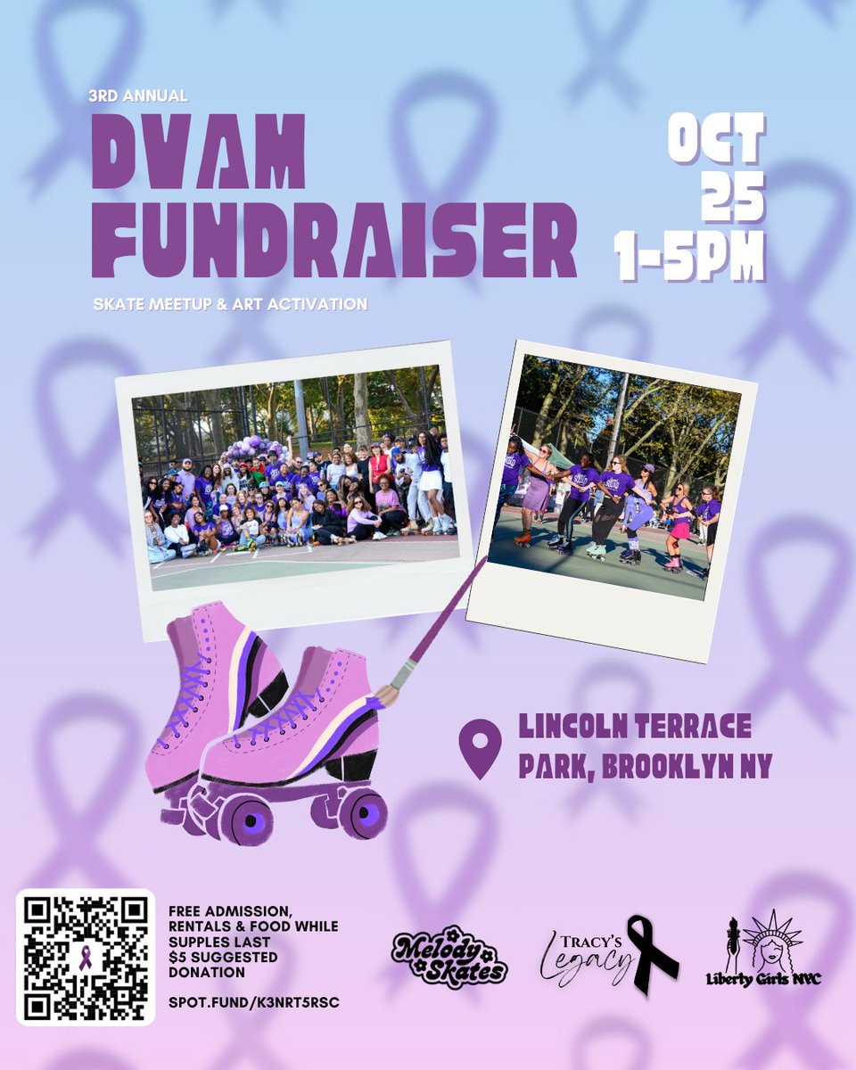 brighterdaj's tweet photo. Enjoy roller skating and art? Good times with even better people? Raising money for a great cause? If yes, join us at our fundraiser for Domestic Violence Awareness Month in Brooklyn on Saturday 10/25 💜 If you can’t make it please consider donating:  https://t.co/GKXJE6U7UW https://t.co/irVFAiqUg3