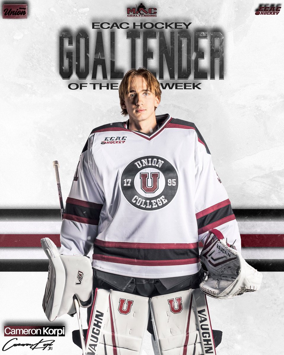 One game, one ECAC Hockey weekly award 😎

Cameron Korpi is the <a href="/MACGoaltending/">Bryan McDonald</a> Goalie of the Week!

#UBeforeMe
