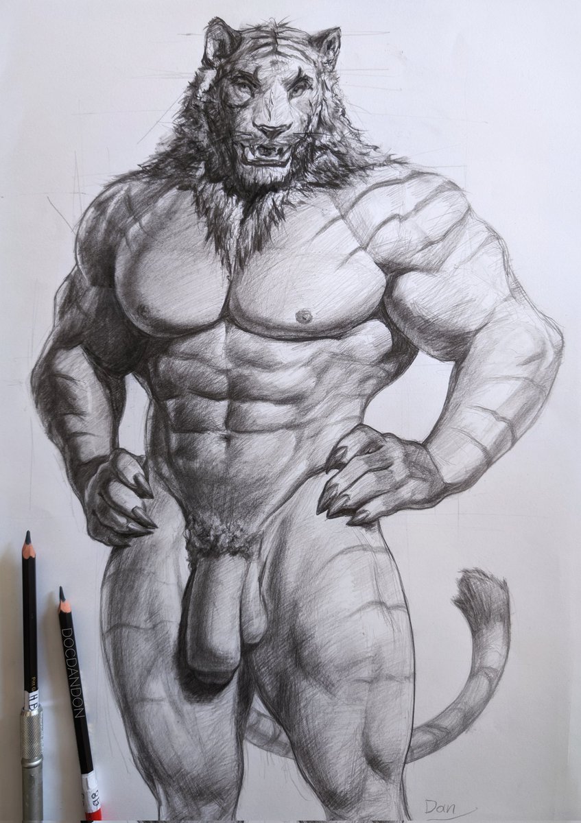 Rough Tiger, finished. 
35×50cm, graphite &amp; charcoal on paper.