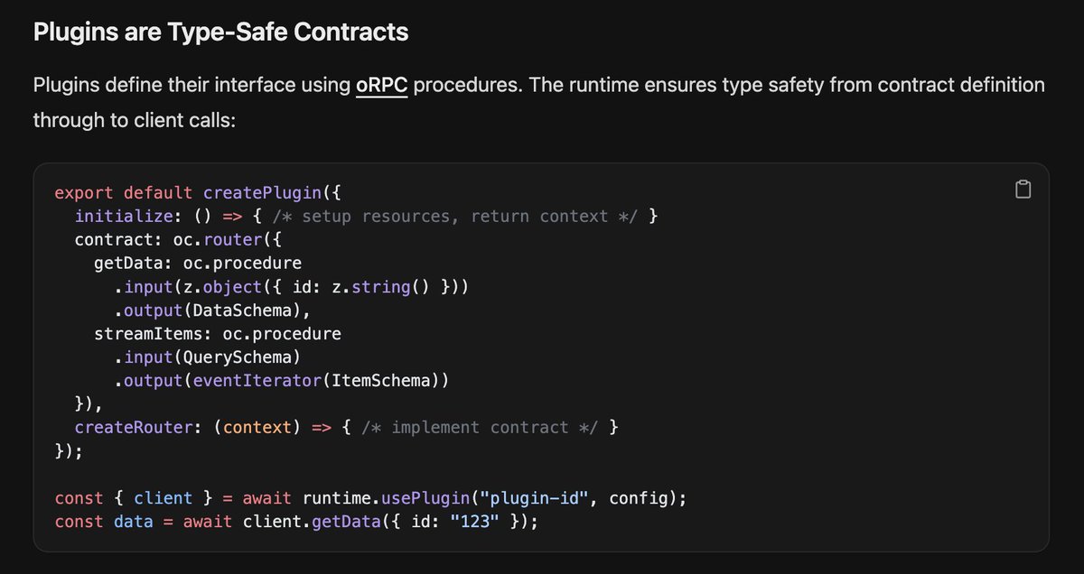 elliot_braem's tweet image. every-plugin is a framework for building composable, type-safe plugin systems. It combines @EffectTS_ for resource management, Module Federation for remote loading, and oRPC for powerful, type-safe APIs.

Build module, provide the URL, and get a fully-typed client anywhere