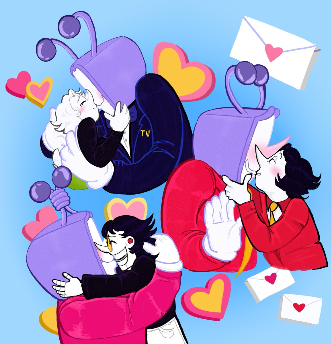 When the love of your life keeps coming back as completely different people you can say that you’ve given him three first kisses 💗💌 still late, but less than before! Forget that the poses don’t make sense, I don’t have lotta time 💔

#spamtenna #spamtennatober Day 3- First Kiss