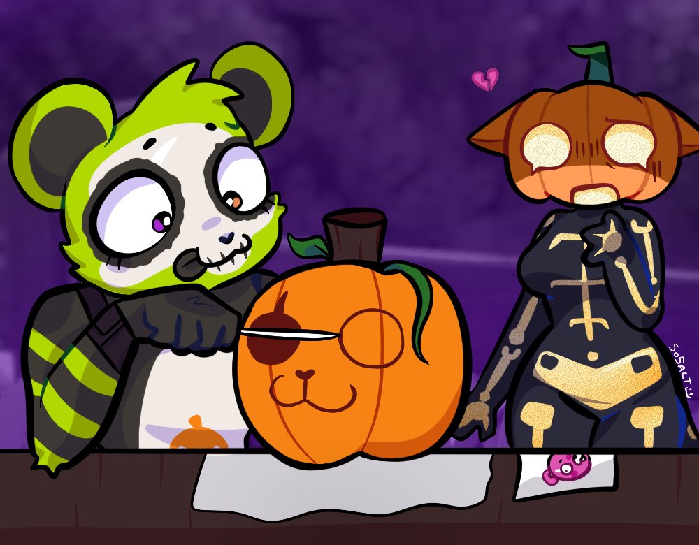 So5alt's tweet image. DRAWING PUMPKIN CAT UNTIL SHE DROPS!! 
day 6: pumpkin carving
#FortniteArt