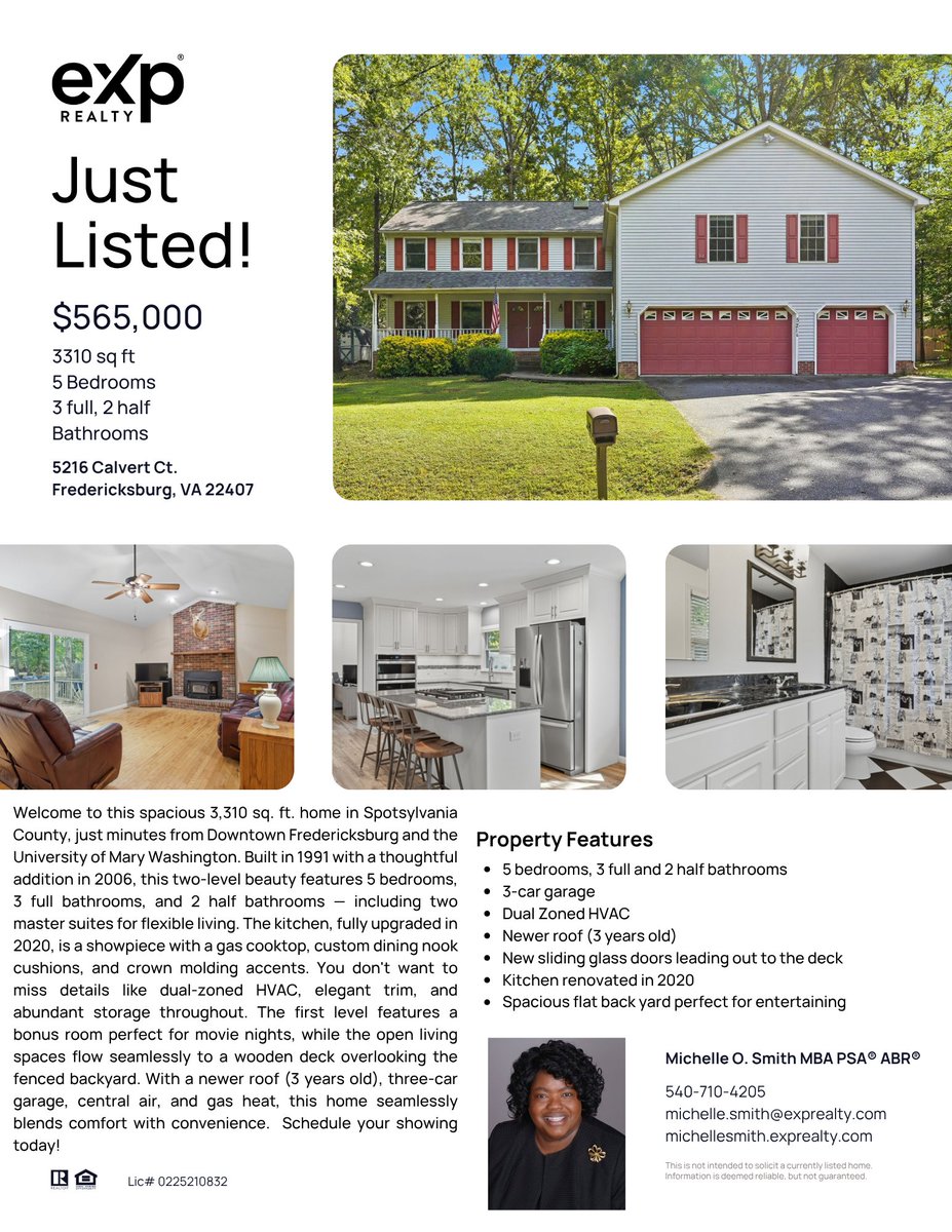 MOSmithRealtor's tweet image. Welcome to this spacious 3,310 sq.ft. home in Spotsylvania County, just minutes from Downtown Fredericksburg and the University of Mary Washington. Built in 1991 with a thoughtful addition in 2006, this two-level beauty features 5 bedrooms, 3 full bathrooms, and 2 half bathrooms!