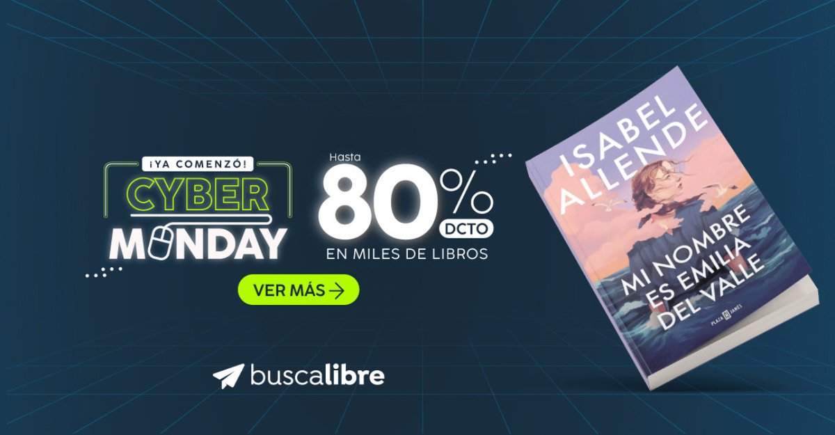 BuscaLibre's tweet image. #IsabelAllende nunca falla, pero esta vez “Mi nombre es Emilia del Valle” está explotando ventas.  ¡Descuento exclusivo por tiempo limitado!  👉 buscalibre.cl/libro-mi-nombr…
 #CyberMondayCL #LibrosChile
