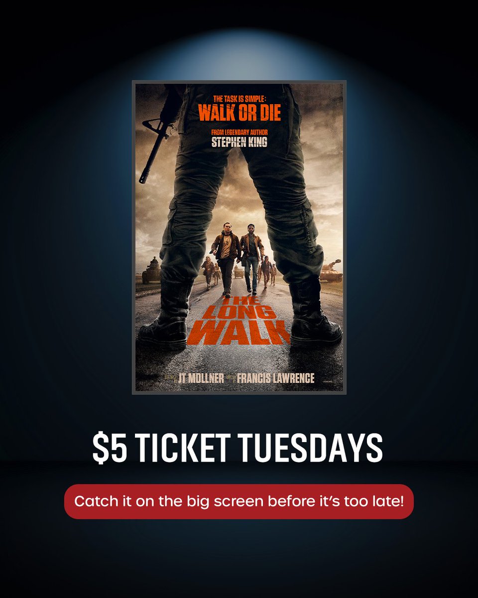 mjrtheatres's tweet photo. $5 Ticket Tuesday is TOMORROW! ๐คฉ Donโt miss out on seeing some of these amazing movies for a GREAT deal on the big screen before they leave! ๐๐๏ธ
๐ Grab Your Tickets Today - https://t.co/nlbV6mmpGX
-
#TheLongWalk #DowntonAbbeyTheGrandFinale #ItsMoreFunAtMJR https://t.co/GCN77ckNy4