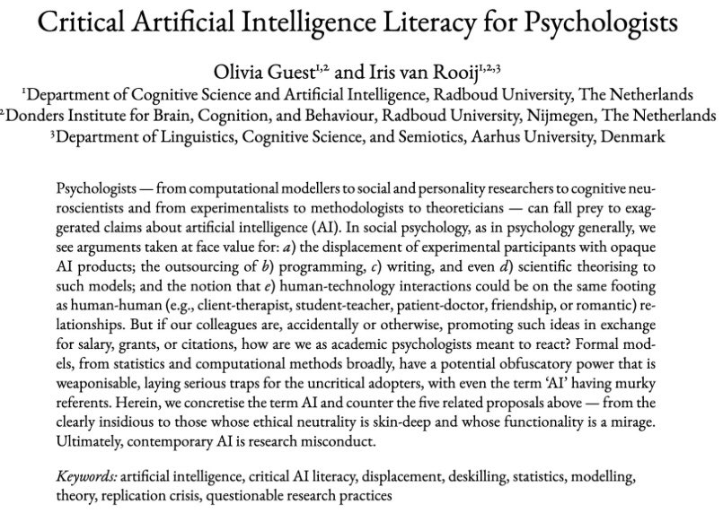 Critical Artificial Intelligence Literacy for Psychologists. By <a href="/o_guest/">Olivia Guest · Ολίβια Γκεστ</a> 

osf.io/preprints/psya…