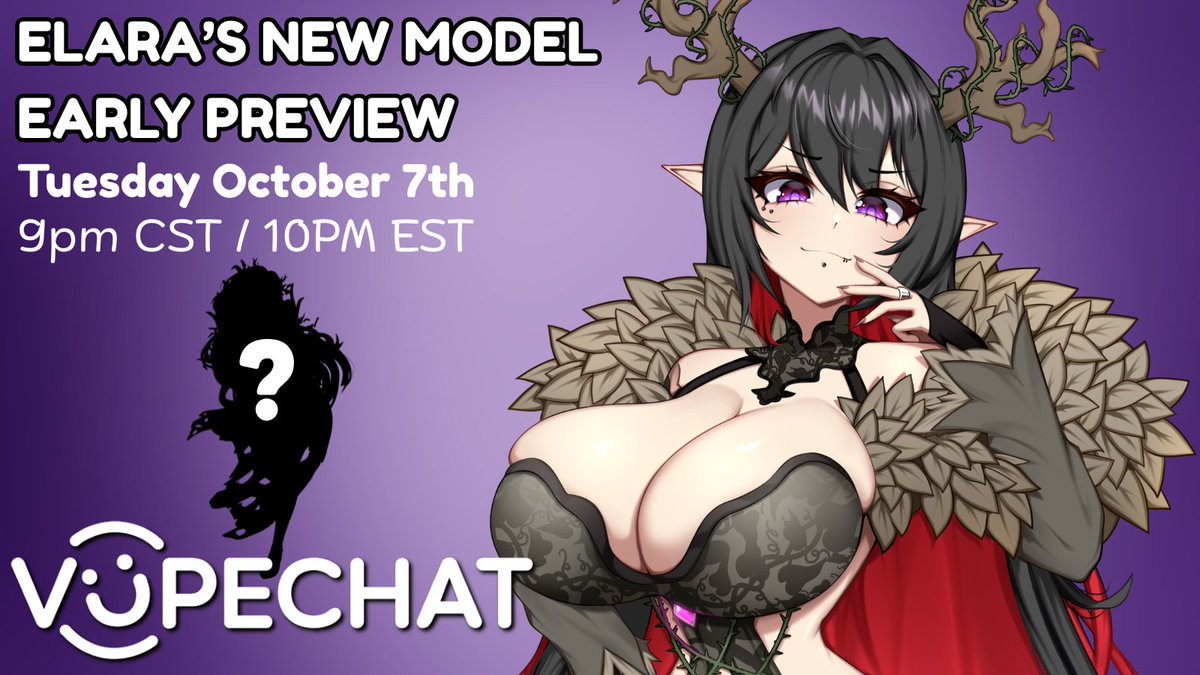 Want a sneak peek? 👀

Later today, I'll be showing my new model off to the lucky people I run into ONLY ON <a href="/vupechat/">Vupechat</a> ! Come say hai to me around 9pm CST 💜