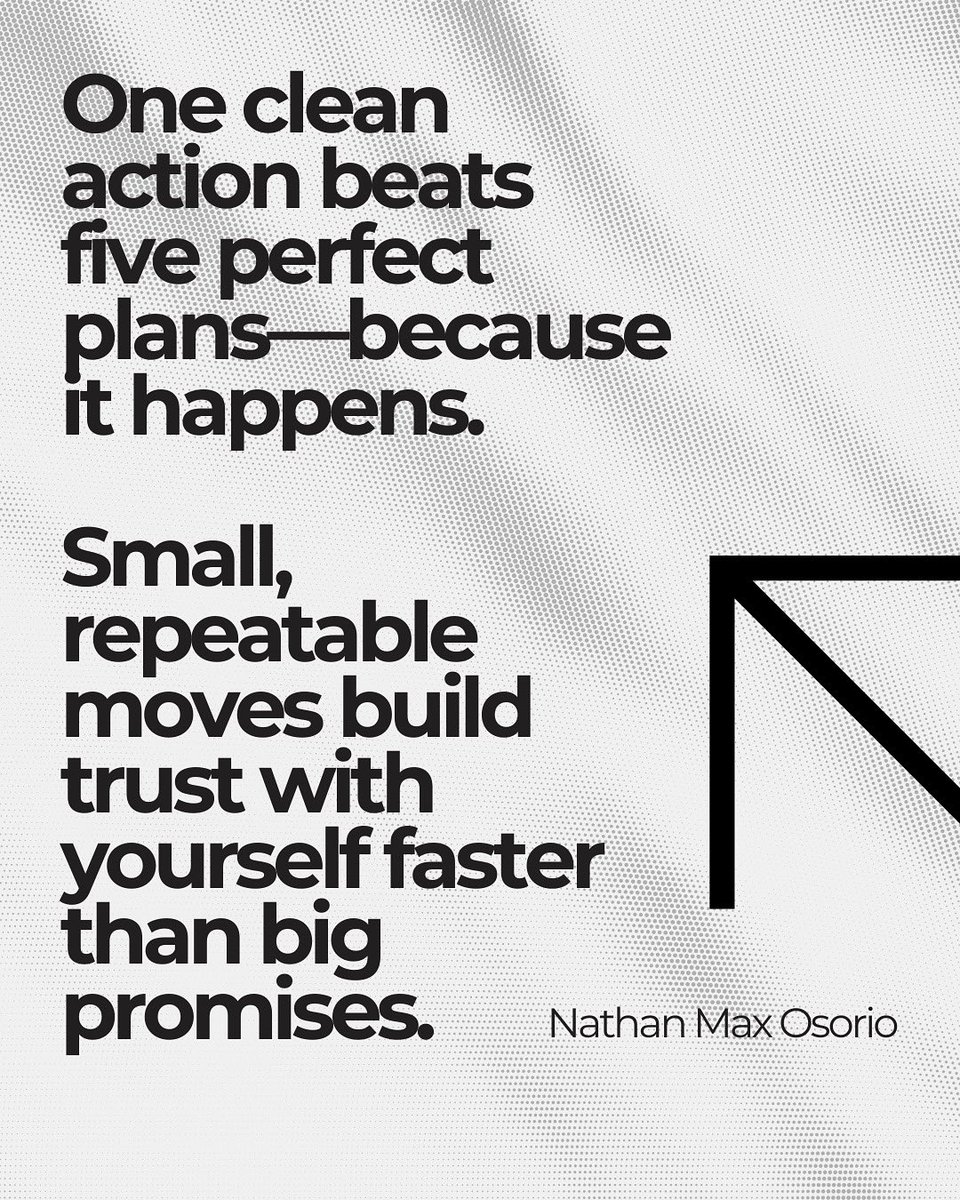 nathanmaxosorio's tweet image. One clean action beats five perfect plans—because it happens. Small, repeatable moves build trust with yourself faster than big promises.
Pick one task you can finish today.
#languageispower #youbeginwithlanguage #mindset #language #growth #transformation