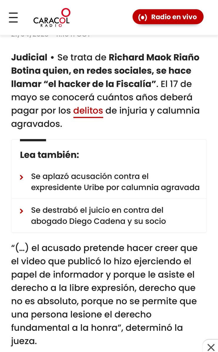 El señor <a href="/hackerFiscalia/">🅗🅕 Richard Maok 🇨🇦🇨🇴</a> está condenado a mas de 7 de años de prisión, el complice de Alfredo Serrano es profugo de la justicia Colombiana