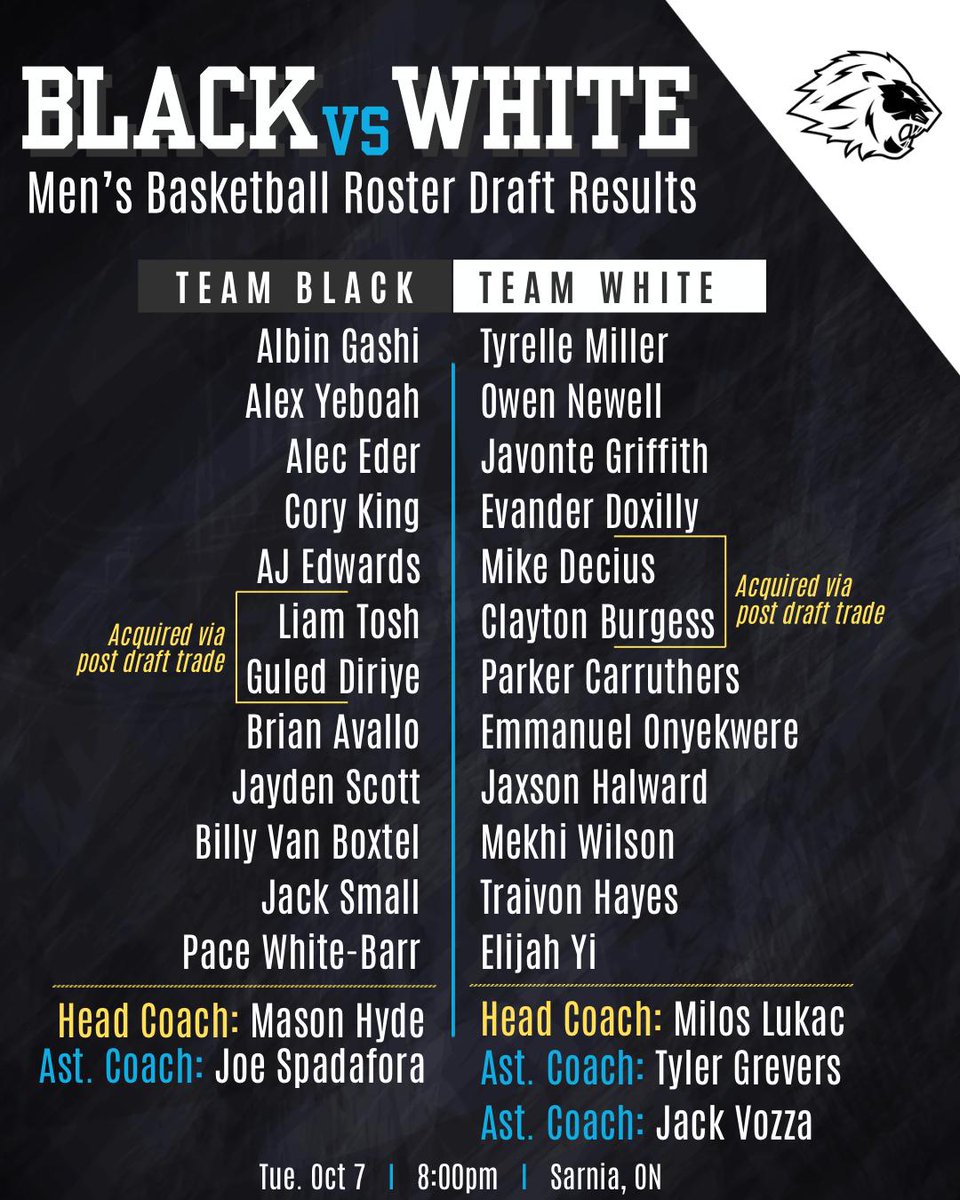 Here are the rosters for tomorrow night's annual intrasquad game! Admission is free! 🦁🏀
