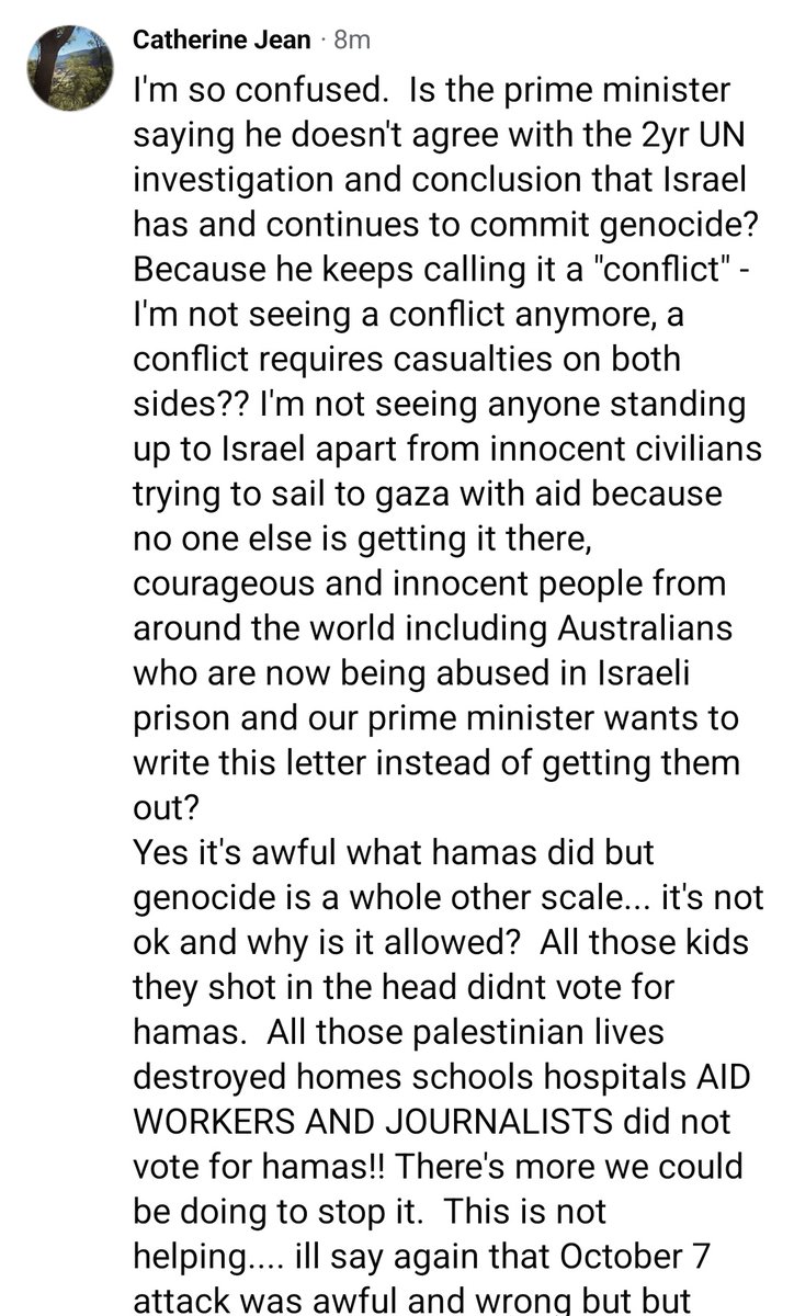 ShazHaitch's tweet image. Albo posted his #WarCriminalNetanyahu statement over on Facebook this morning too...when you've got Facebook comments pointing out his lies &amp;amp; #ZionistTerrorists promotion, you've lost Australia, @AlboMP ...
#auspol #Sumud #SanctionIsraelNow