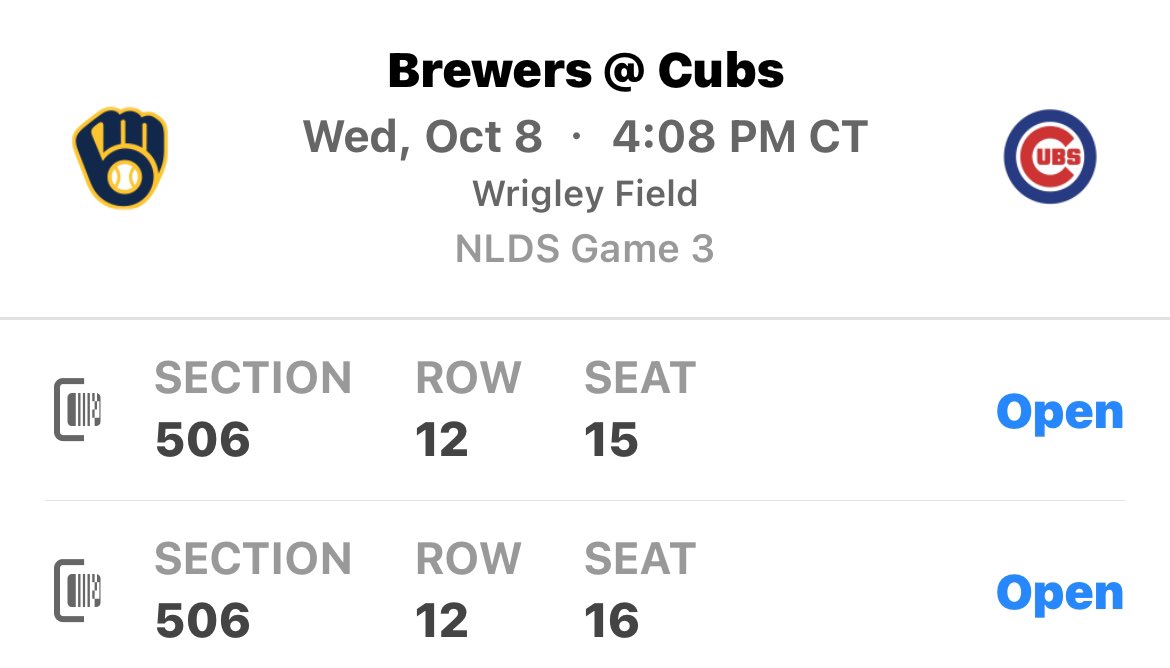 Selling my #Cubs tickets for Wednesdays game. Can’t get off of work. Asking $200 per ticket. left-center field bleachers.