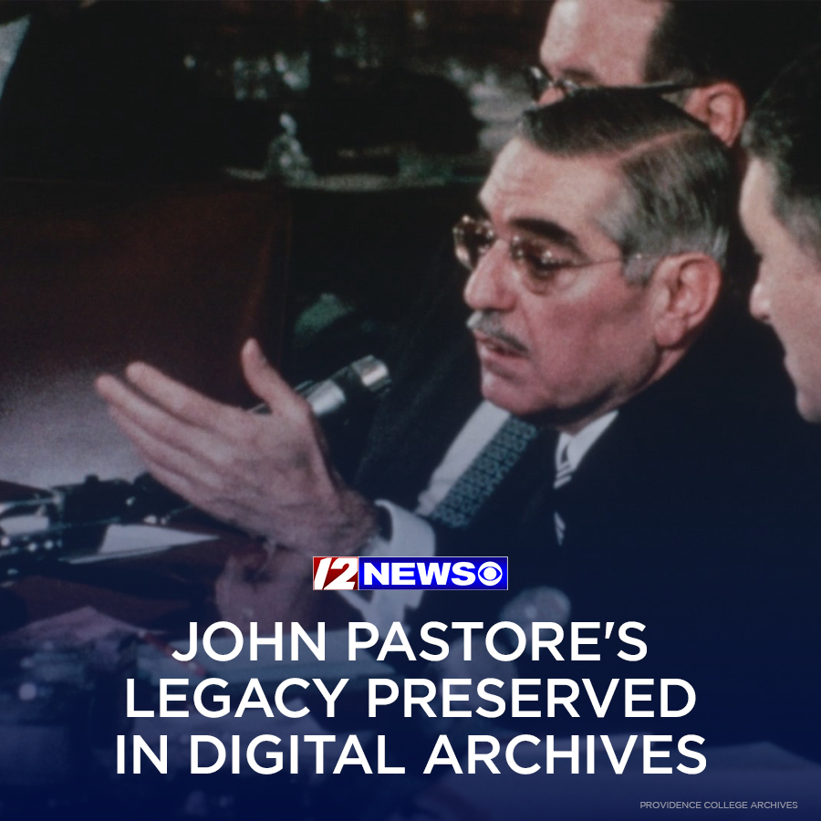 wpri12's tweet image. #WATCH: On the 80th anniversary of John Pastore&apos;s inauguration as governor of Rhode Island, @TedNesi got an inside look at the Providence College Archives’ effort to preserve rare footage from the politician&apos;s long career. Full story: wpri.com/news/politics/…