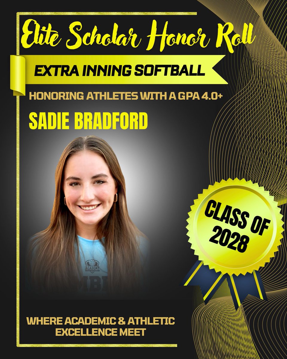 Sadie Bradford (@sbradford2028) on Twitter photo Thank you @ExtraInningsSB for recognizing me as a 4.0+ Elite Scholar Athlete! I'm truly honored to be acknowledged for my hard work on the field and in the classroom. Grateful for the support and opportunities to shine! ๐ <a href="/BobCorona2/">Bob Corona</a> <a href="/bombersgold_LS/">Bombers Gold LS CTX 16U</a> <a href="/CoachMikeSunday/">Mike Sunday</a> Thank you @ExtraInningsSB for recognizing me as a 4.0+ Elite Scholar Athlete! I'm truly honored to be acknowledged for my hard work on the field and in the classroom. Grateful for the support and opportunities to shine! ๐ <a href="/BobCorona2/">Bob Corona</a> <a href="/bombersgold_LS/">Bombers Gold LS CTX 16U</a> <a href="/CoachMikeSunday/">Mike Sunday</a>