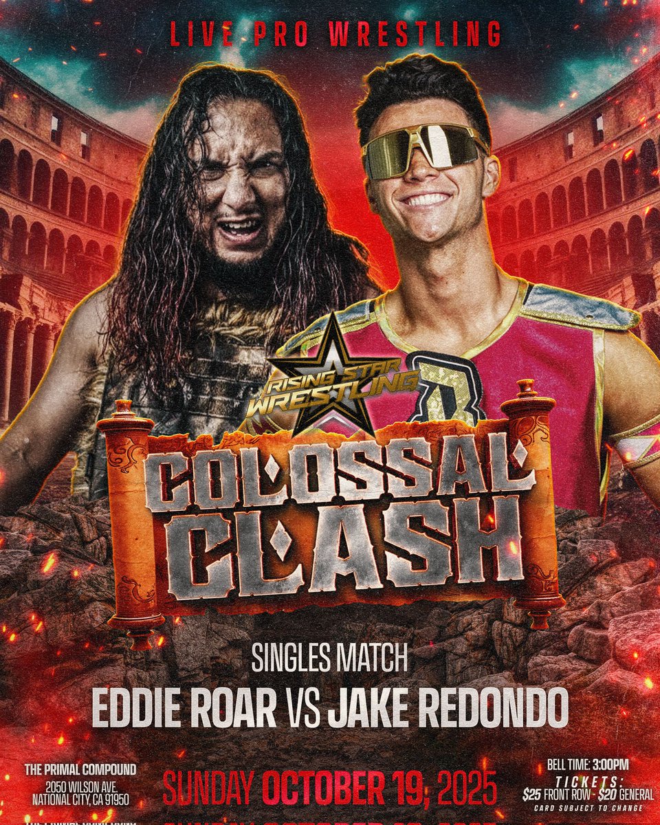 🚨LIVE PRO WRESTLING🚨

In our final match announcement, Eddie Roar returns to Rising Star Wrestling with his eyes on the prize that is Jake Redondo! 
—
events.humanitix.com/colossal-clash/