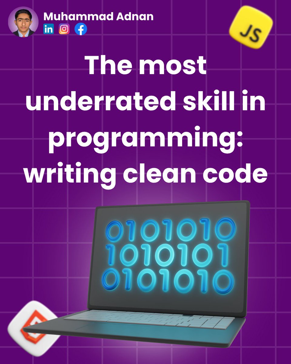 developeradnan_'s tweet image. Real developers don’t just make code work — they make it make sense.
Clean code saves time, reduces bugs, and helps your future self. 💻
What’s your #1 clean code rule?”
#CleanCode #ProgrammingTips #DeveloperMindset #CodingLife