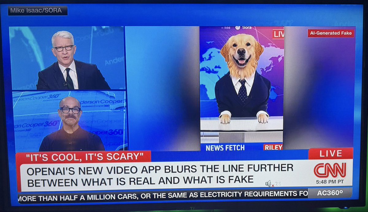 Breaking911's tweet image. CNN informs its viewers that if you see a dog reporting the news online, it’s likely an ‘AI fake”